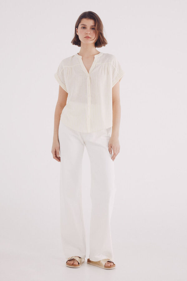 Springfield Blusa de decote linho com decote em V preto