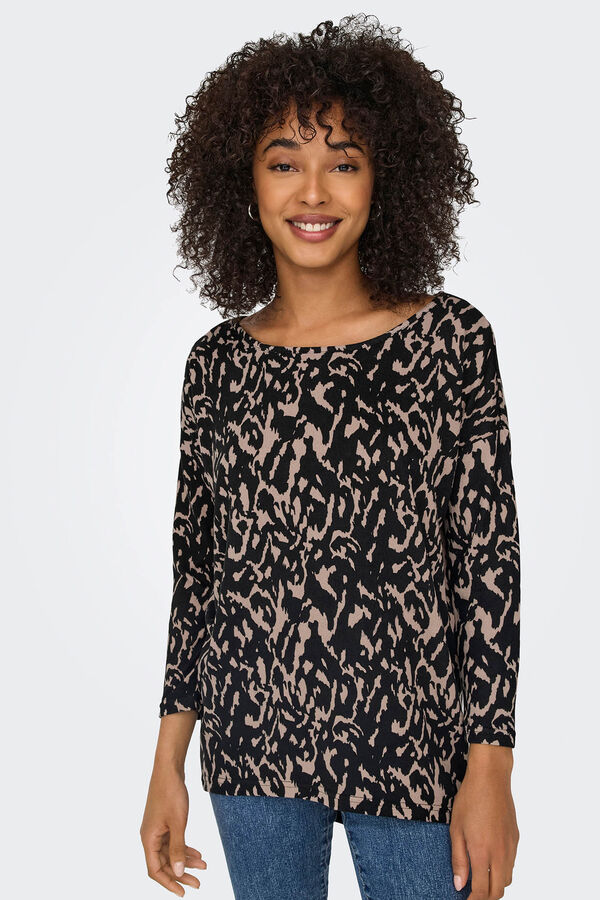 Only T-shirt de manga meia com estampa fluida  preto