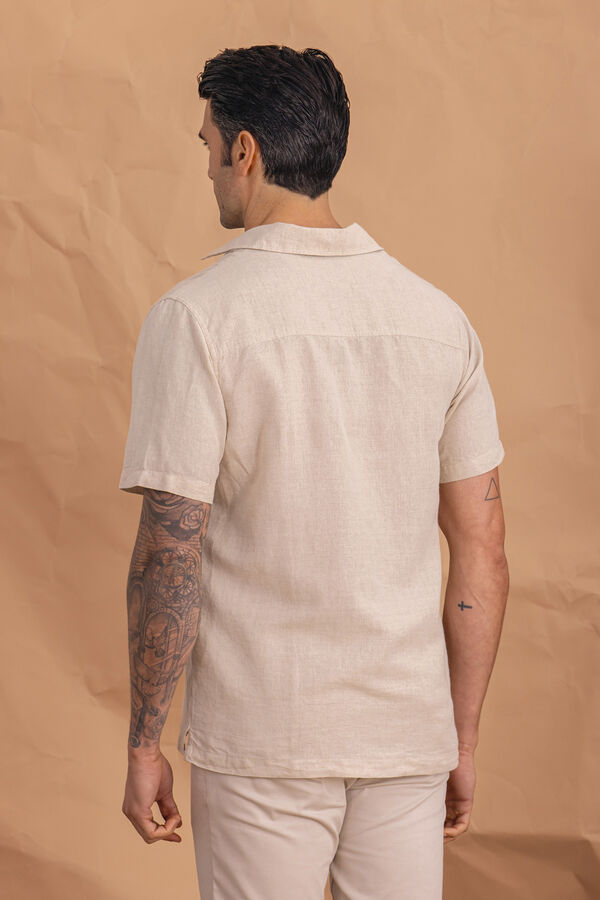 Celopman Camisa manga curta com linho bege