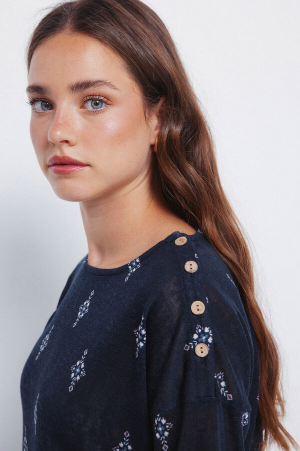 Springfield Camiseta estampada efecto lino azul