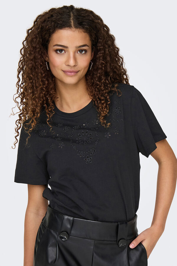 JDY Camiseta manga corta bordada negro