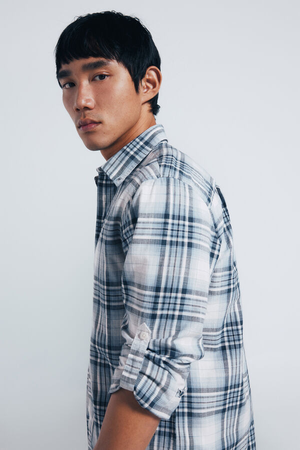 Springfield Camisa xadrez de algod&atilde;o azul
