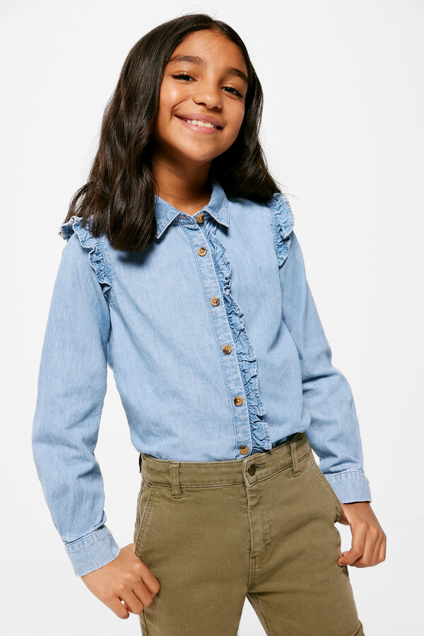 Springfield Blusa denim niña azul medio