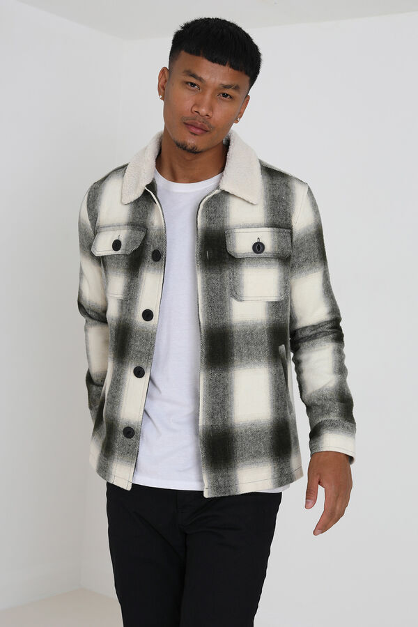 Brave Soul Cazadora a cuadros con borrego kaki