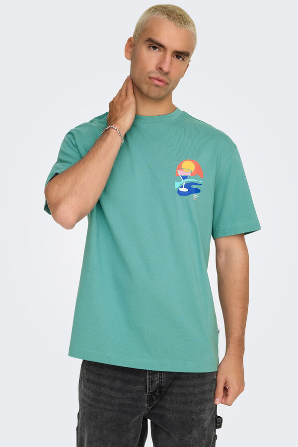 Only & Sons Herren-T-Shirt mit entspannter Passform. 100 % Bio-Baumwolle. azul