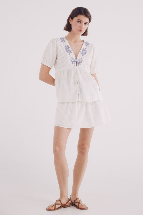 Springfield Saia curta com cintura bordada cru