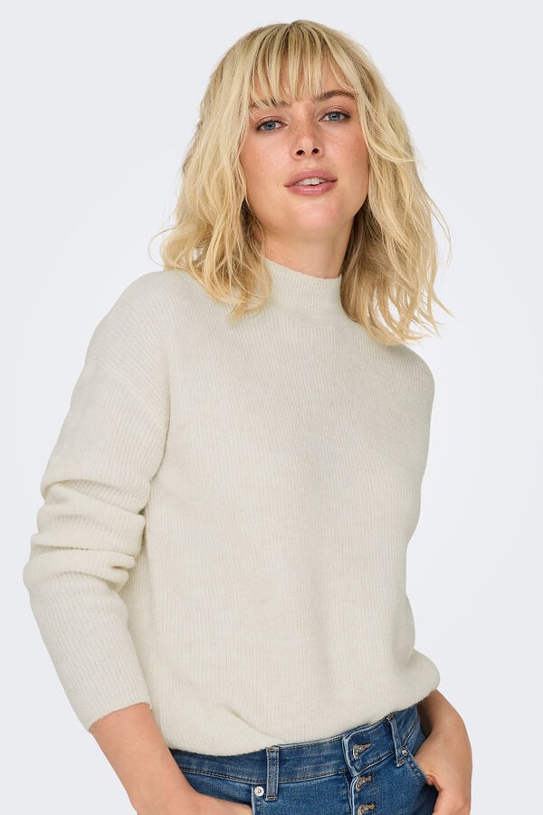 JDY Jersey liso de manga larga beige