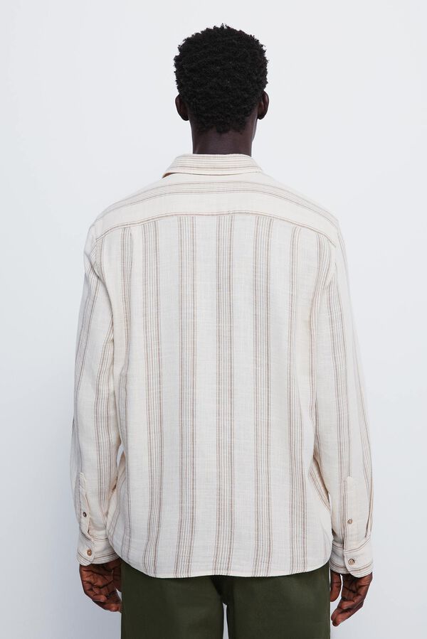 Springfield Camisa rústica rayas beige