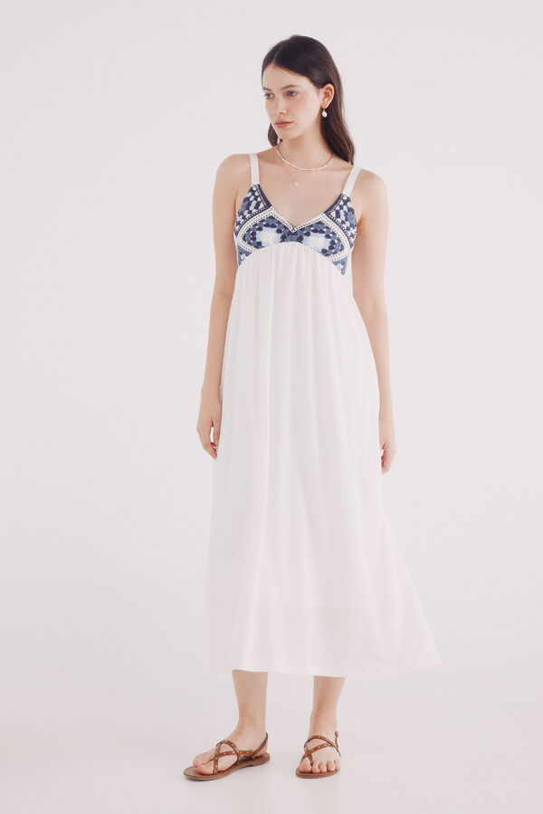 Springfield Vestido midi combinado crochet bege