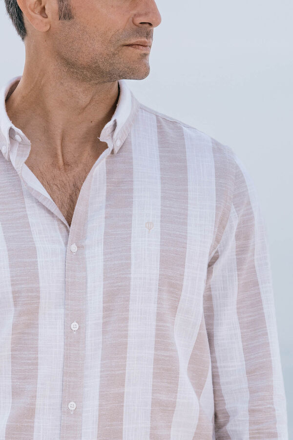 Celopman Camisa bege listrada larga bege