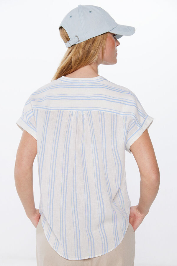 Springfield Camisa com colarinho Mao M/C Linho de algod&atilde;o bege