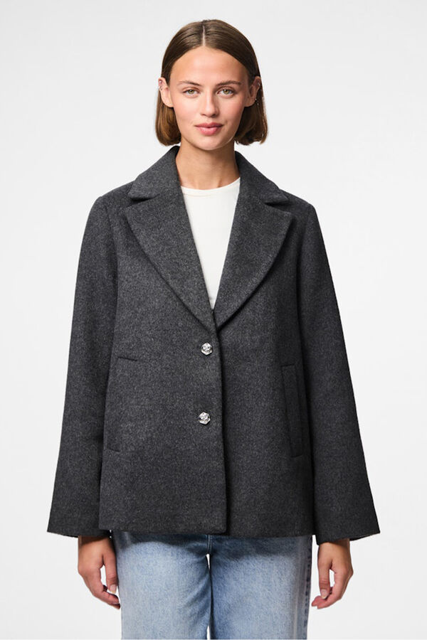 Pieces Sobretudo curto de tecido com bot&otilde;es de flores preto