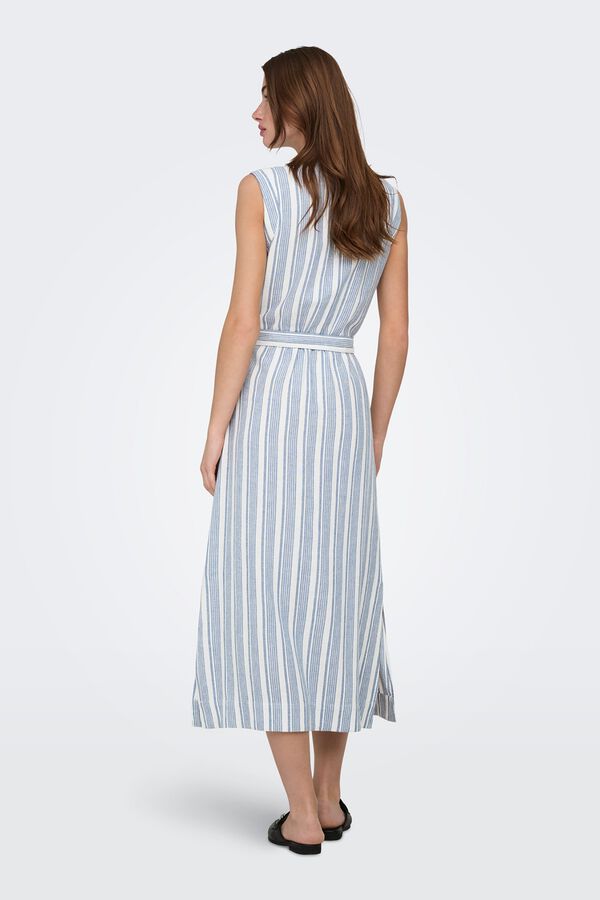 Only Vestido camisero largo de lino azul