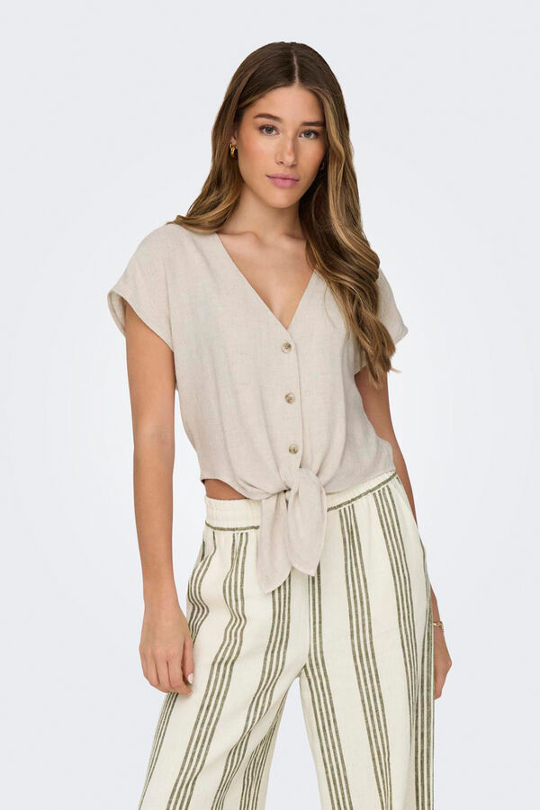 Only Camisa manga corta de lino gris