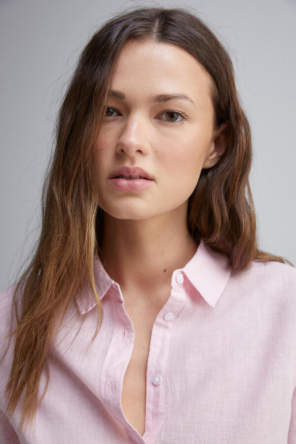 Springfield Camisa manga larga algod&oacute;n lino rosa