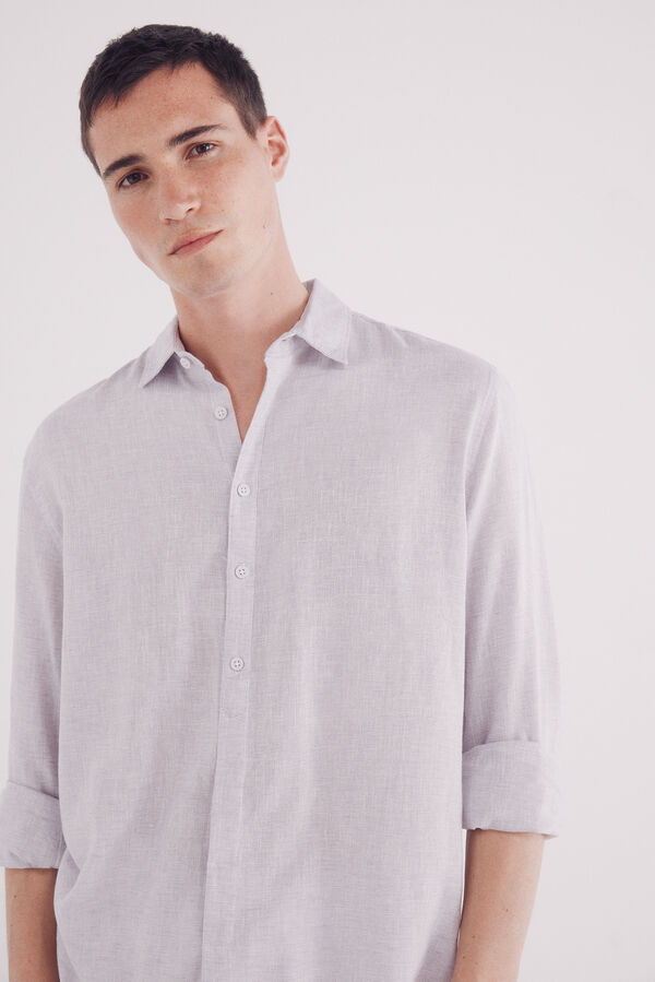 Springfield Camisa polera lino viscosa fil a fil morado/lila