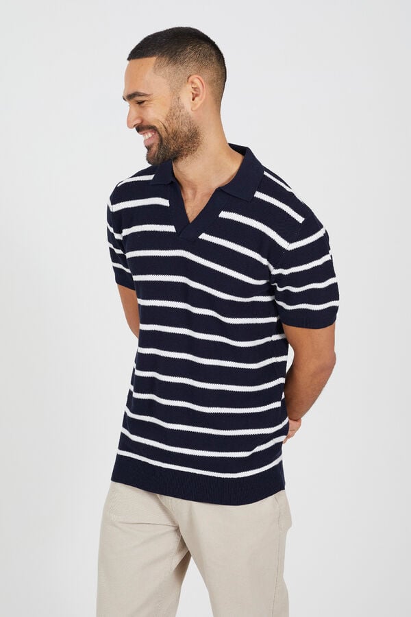Brave Soul Polo de malha &agrave;s riscas azul
