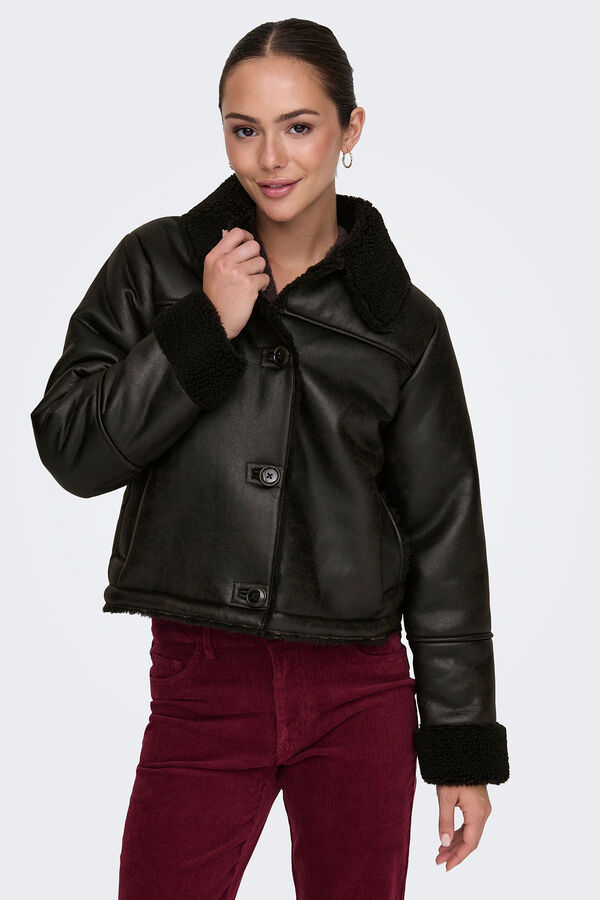 JDY Cazadora de polipiel marr&oacute;n