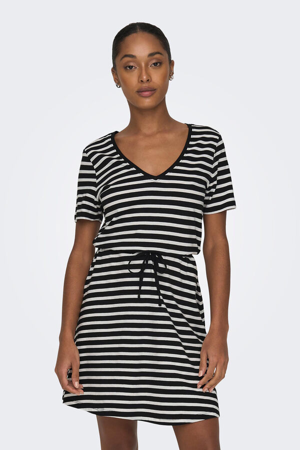 Only Vestido curto corte regular decote em V preto