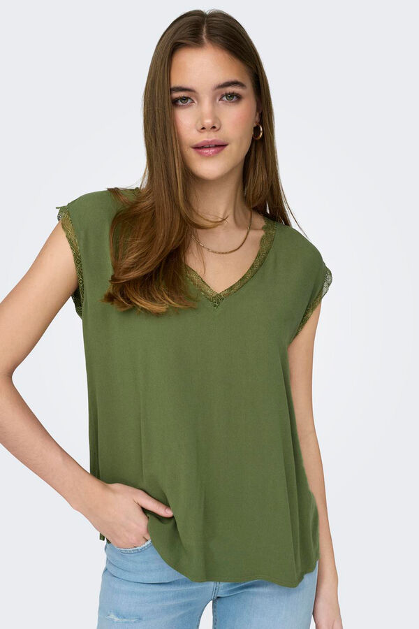 Only Blusa manga curta renda verde