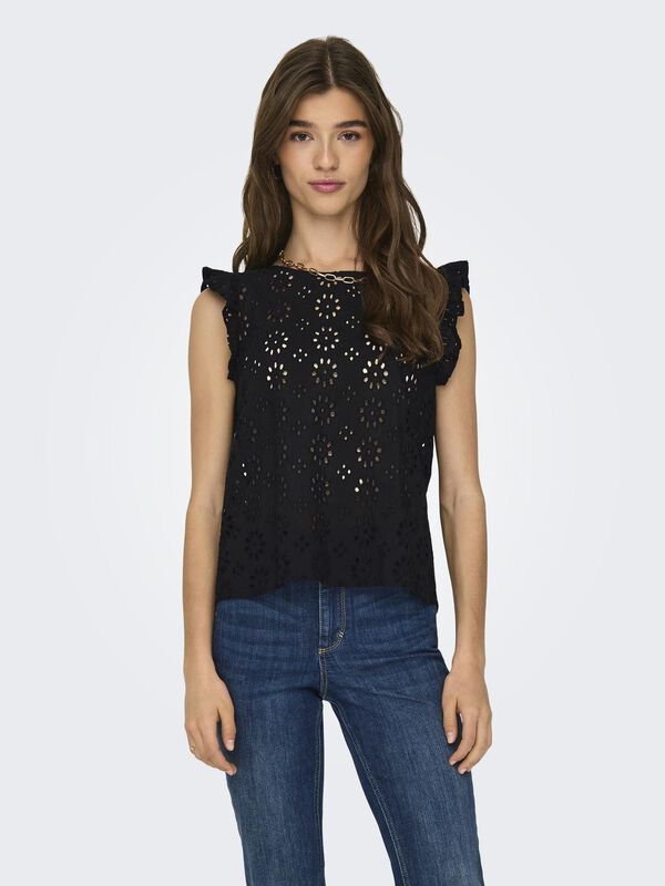 JDY Blusa manga corta bordado negro