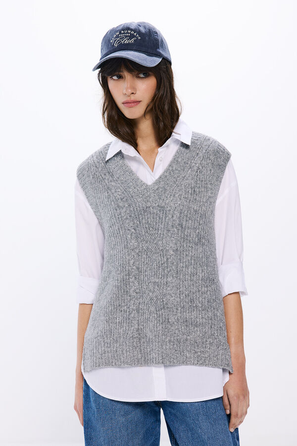 Springfield Chaleco punto escote pico gris