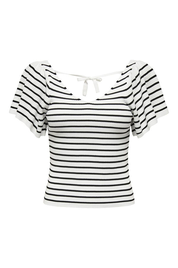 Only Top de punto escote pico beige