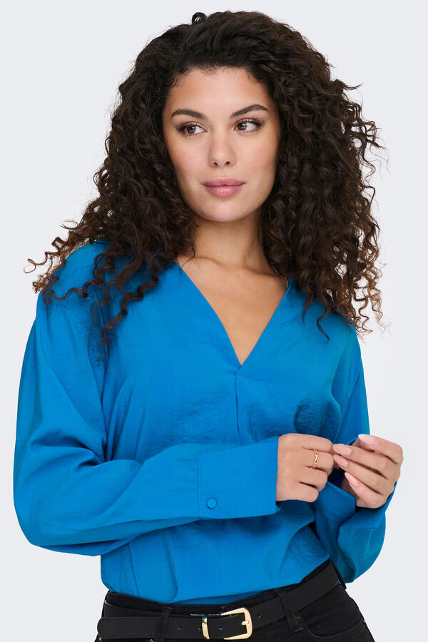 Only Blusa fluida cuello pico azul