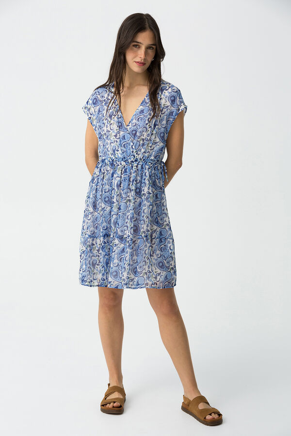 Tiffosi Vestido estampado con volantes blanco