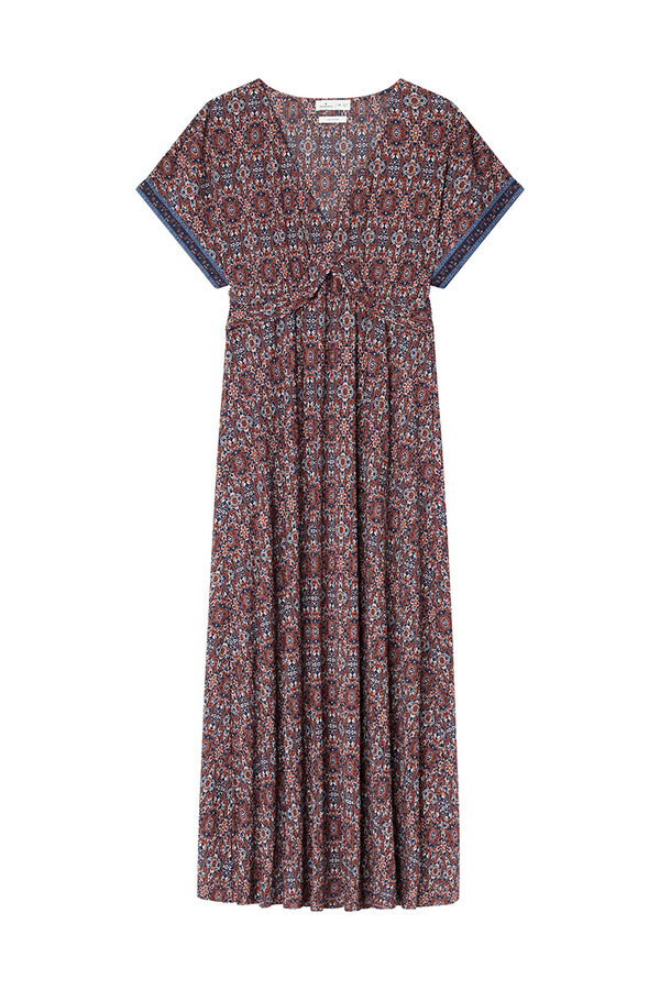 Springfield Vestido midi estampado com decote nó vermelho