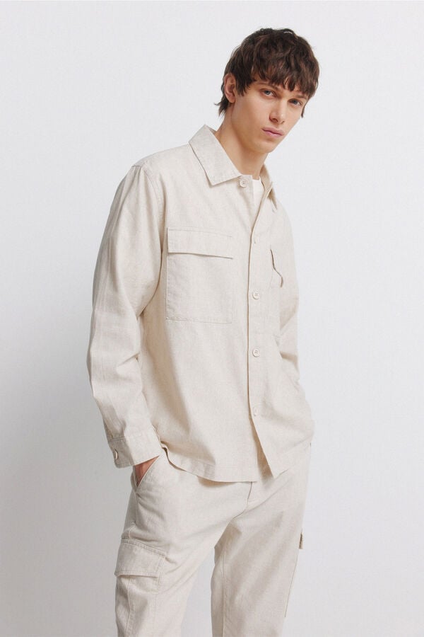 Springfield Pantal&oacute;n cargo lino slim fit beige
