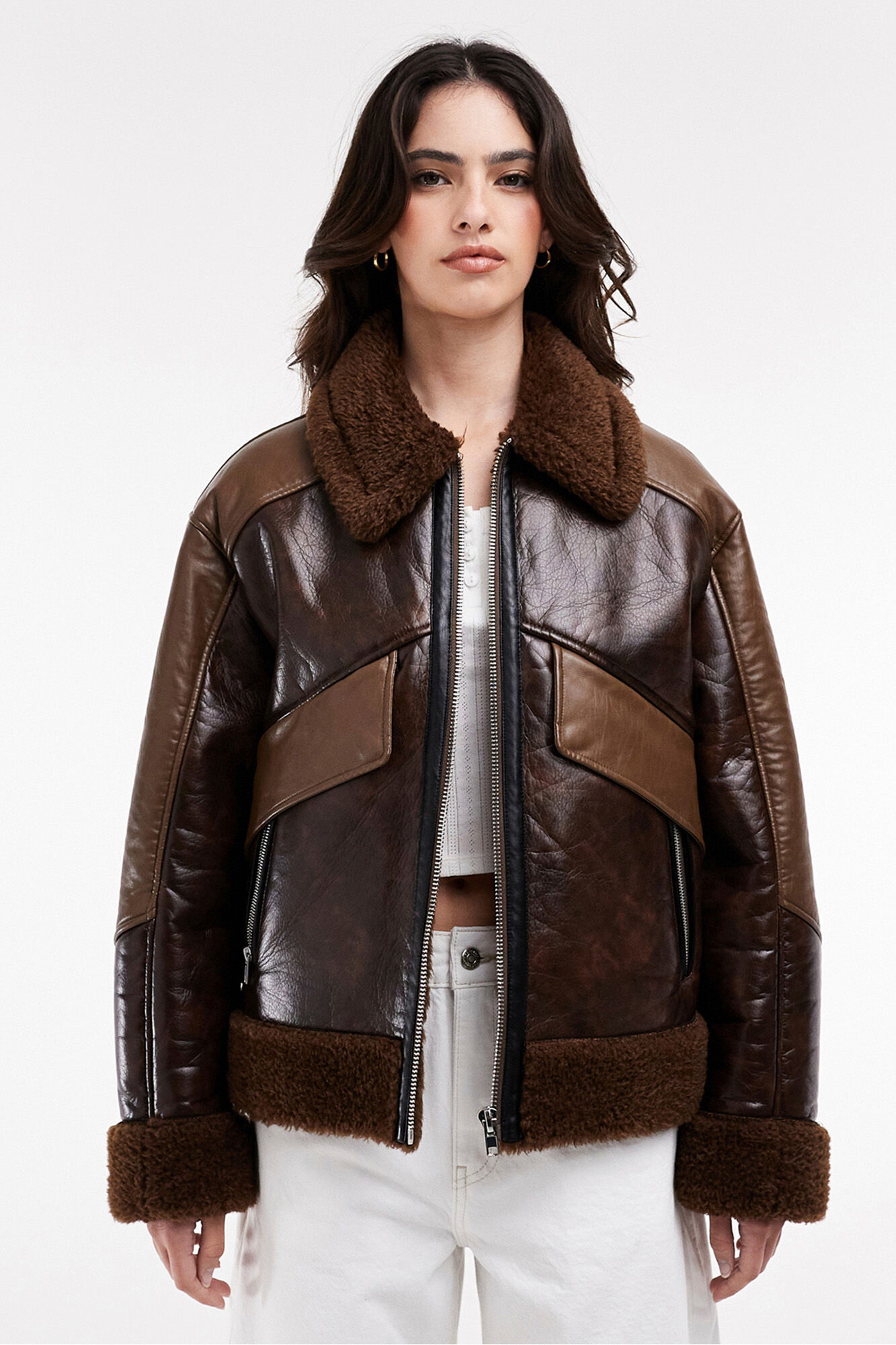 Topshop Casaco combinado com efeito de pele