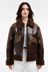 Topshop Casaco combinado com efeito de pele cru