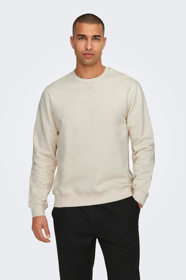 Only & Sons Sudadera de cuello redondo y print pequeño delantero regular fit blanco