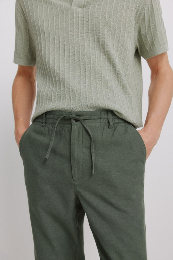 Springfield Pantal&oacute;n chino lino comfort fit verde