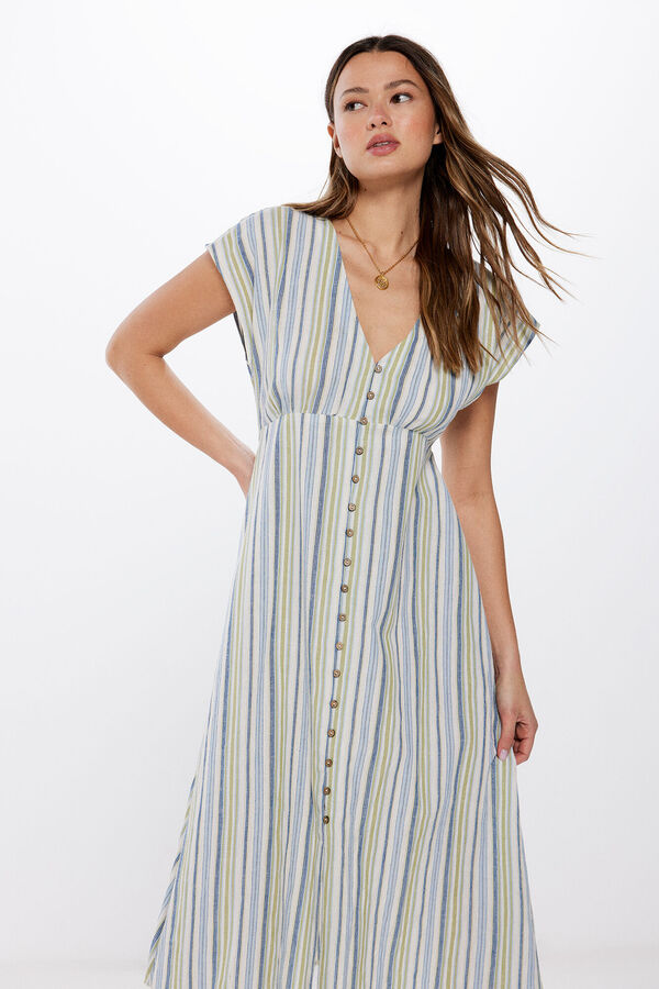 Springfield Vestido Midi Botones Lino beige