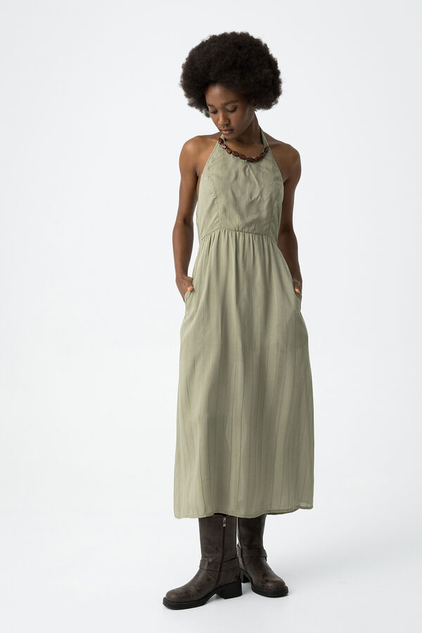 Tiffosi Vestido midi con cuello halter y apliques verde