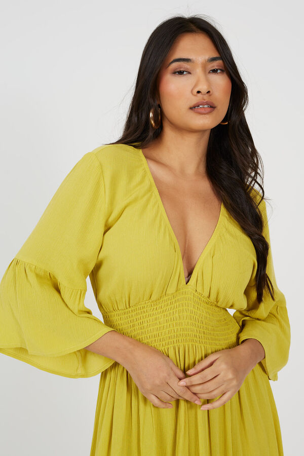 Brave Soul Vestido largo con detalle fruncido amarillo