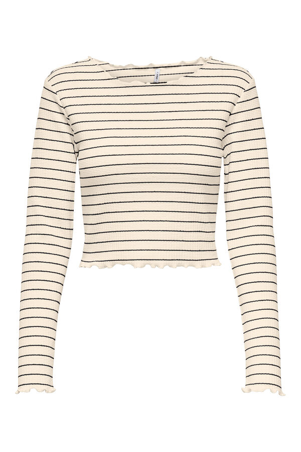 Only T-shirt curta de manga comprida com bordas onduladas branco