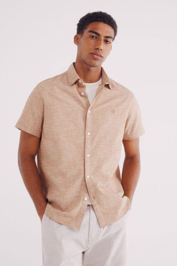 Springfield Camisa manga corta efecto lino beige