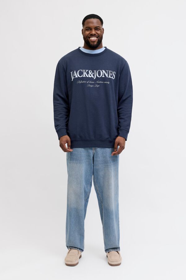 Jack & Jones PLUS Sweatshirt manga curta em algod&atilde;o azul