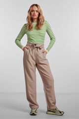 Pieces Calças direitas de cintura alta bege