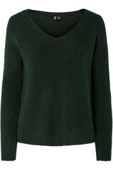 Pieces Camisola gola em bico b&aacute;sica verde