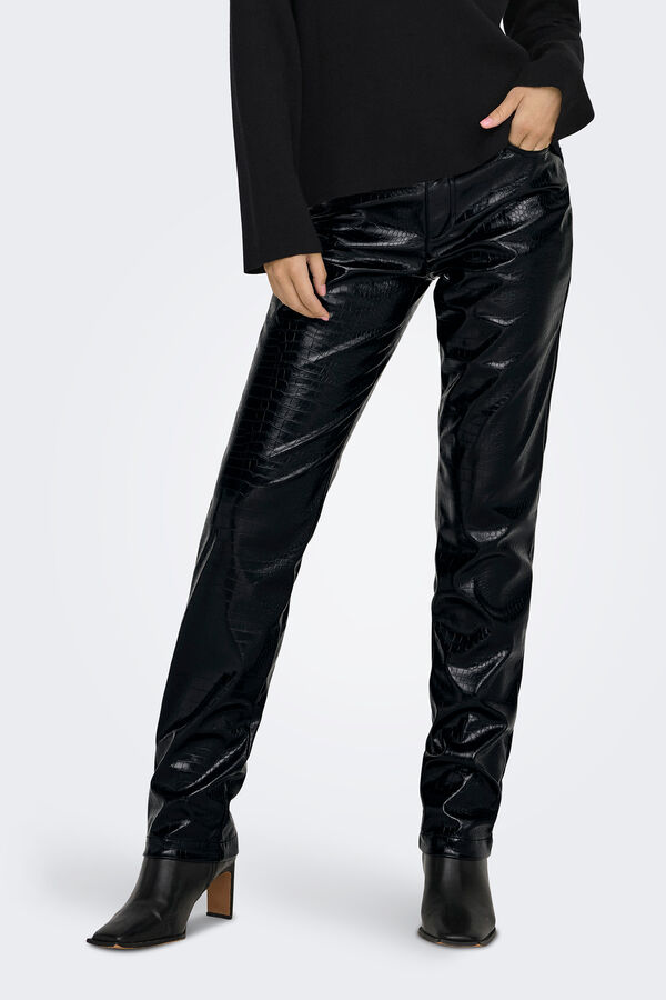 Only Calças com estampa animal brilhante preto