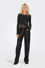 Only Pantal&oacute;n de polipiel wide leg negro