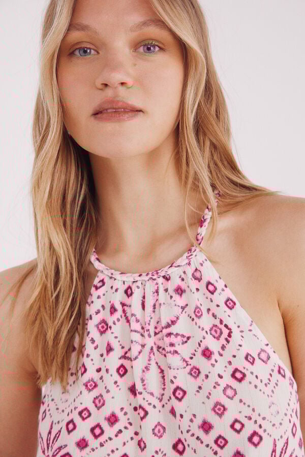 Springfield Top escote halter trenza estampado nude