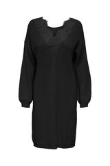 Only Vestido midi de punto con detalle de encaje negro