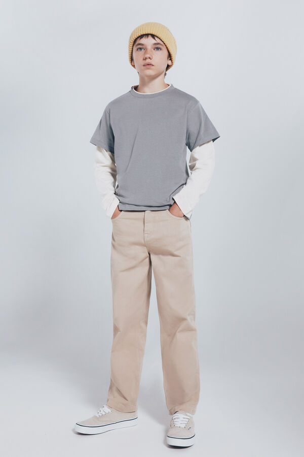 Springfield Kids Calças de perna larga com 5 bolsos para menino bege