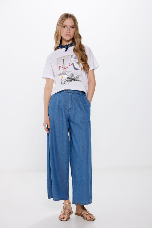 Springfield T-shirt Gr&aacute;fica Manga Enrolada branco