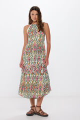 Springfield Vestido midi decote halter estampado &eacute;tnico bege